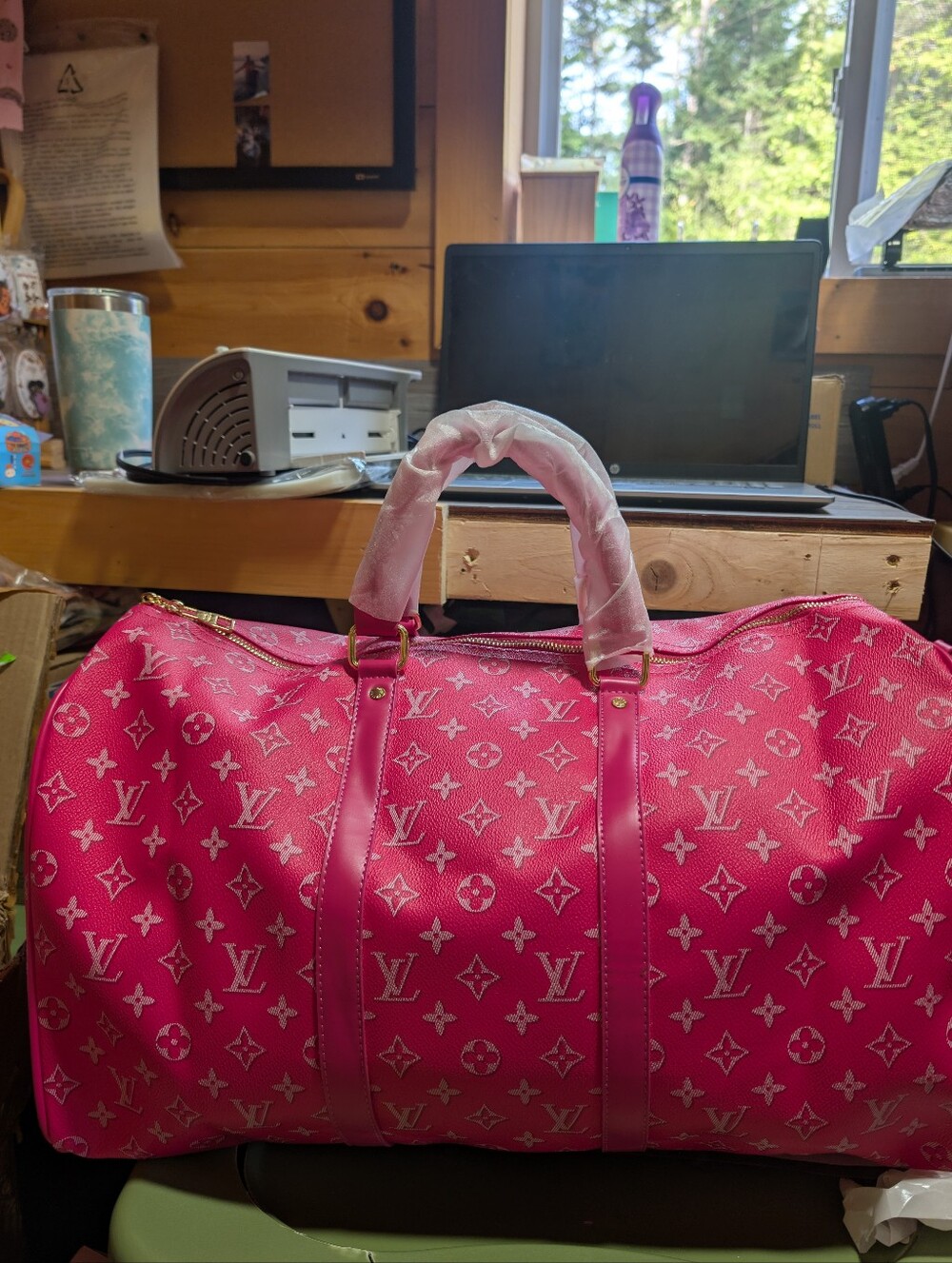 Pink Monogram Fashion Inspired Travel Duffle Bag